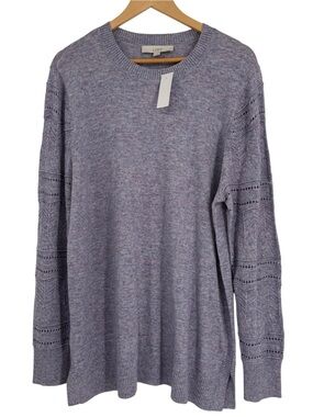 Loft Wool Blend Pointelle Crewneck Sweater NWT Size XXL (2X) Tunic Purple